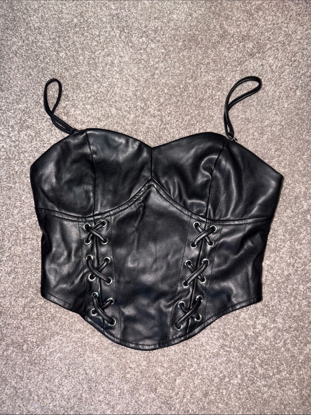 Garage Black Faux Leather Lace-Up Corset Cami